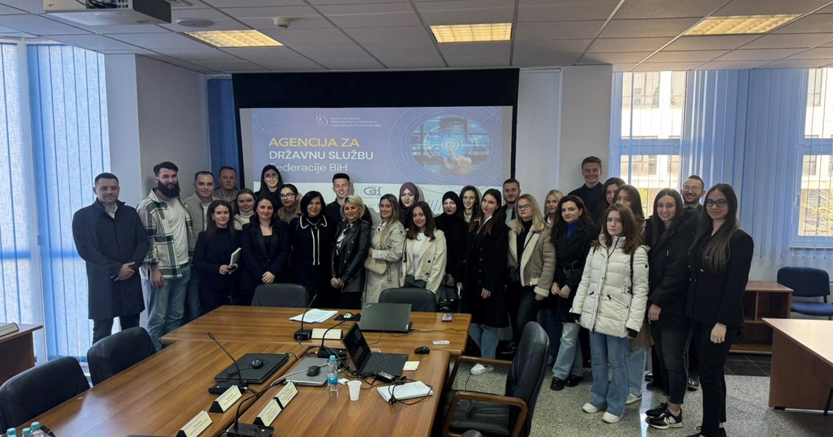 On the 7th of April, students from the Faculty of Law at the Dzemal Bijedic University of Mostar, accompanied by Prof. Dr. Amra Jasarbegovic, Prof. Dr. Merima Tanovic, and Senior Teaching Assistant MA Aldin Jelovac, visited the Civil Service Agency of the Federation of Bosnia and Herzegovina.