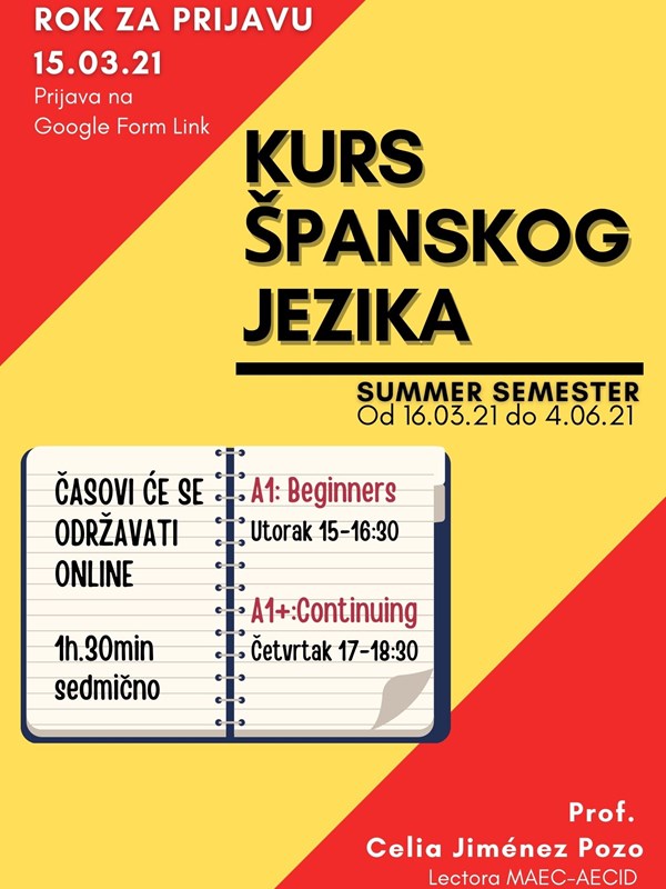 Poziv za prijavu na kurs španskog jezika
